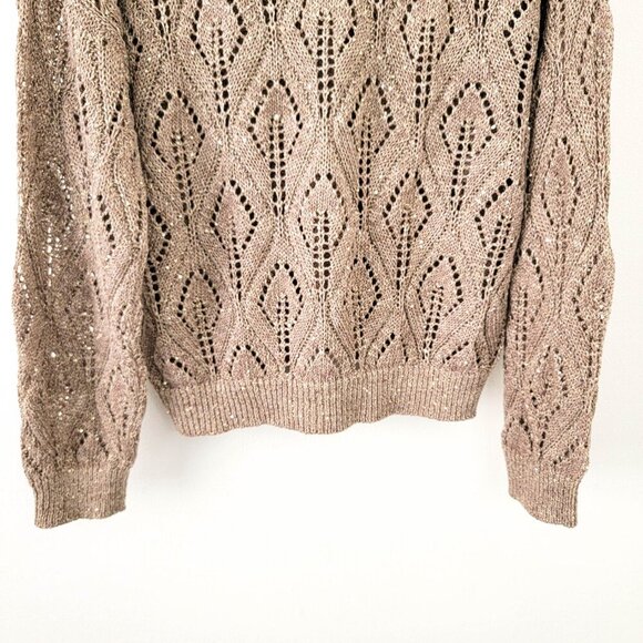 Brunello Cuccinelli Pailette Crochet Lace Bomber Cardigan in Tobacco Tan Large - Picture 9 of 12